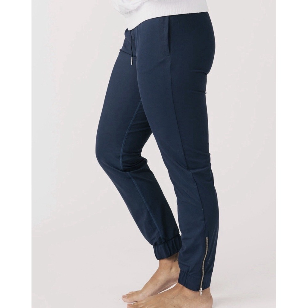 ZYIA Active Jogger Pants Women Size L Navy Stretch Drawstring Zip Ankle Athletic